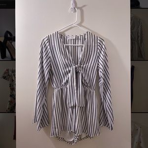 White & Dark Navy Stripped Romper
